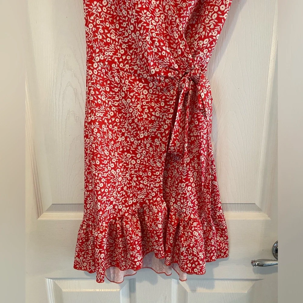 Naggoo Red Ditsy Floral Wrap Ruffle sundress size small - Picture 3 of 14
